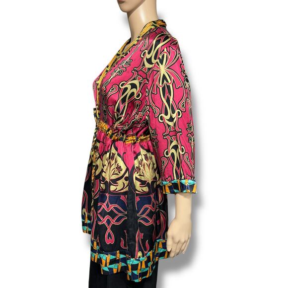 CAbi Womens Chelsea Erte Silk Kimono Tunic Top Blouse Shirt Tie Waist Large - Picture 8 of 11